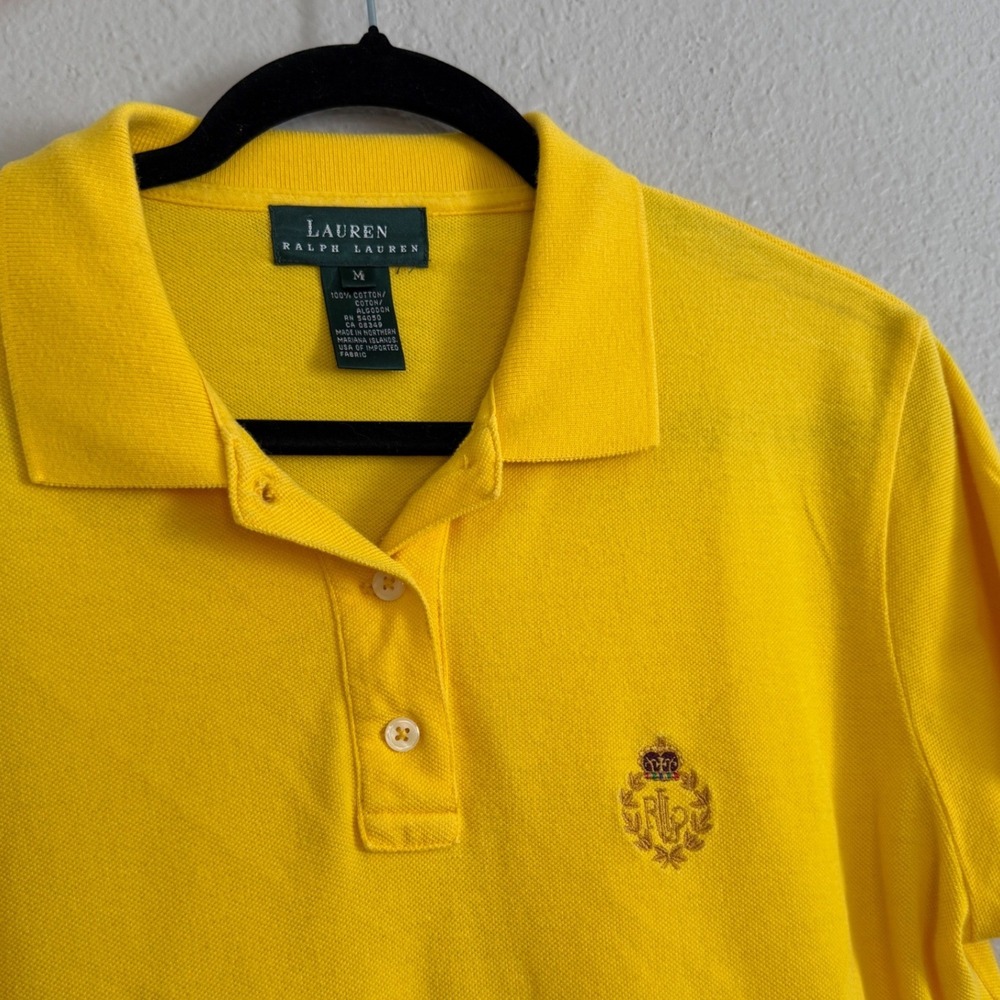 Lauren Ralph Lauren Womens Medium Yellow Cotton Crest Polo Old Money Tennis Prep